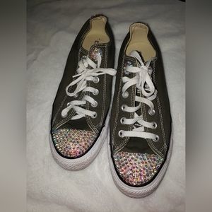 Olive green low top converse with some bling size 8.5